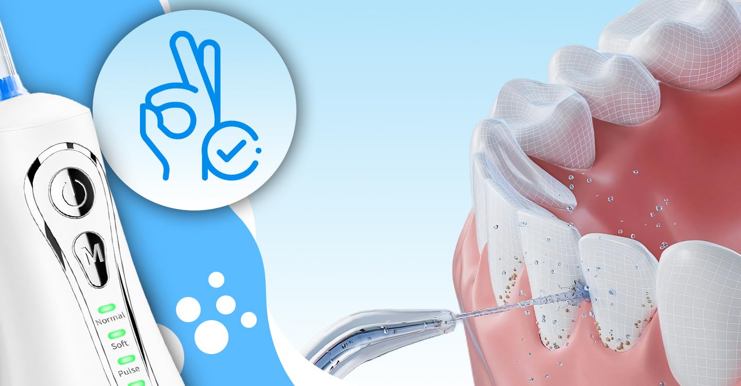 Retoo Irrigatore orale senza fili, 4 modalità, 7 ugelli, IPX7, pulitore elettrico per denti, serbatoio dell'acqua da 300 ml, per rimuovere residui di cibo, ricaricabile,