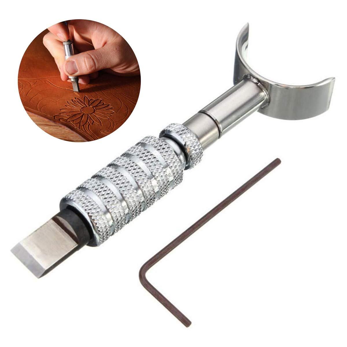 Techson Swivel Knife, Leather DIY Carving Cutting Tool Set, Adjustable Handy Working Kit with Stainless Steel Rotating Knife