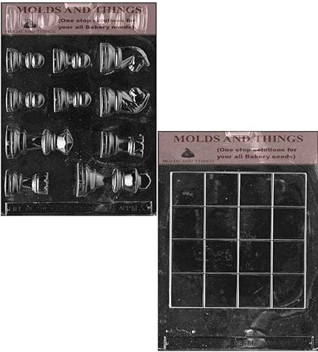 Chess and Checker Board Chocolate Candy Mold & CHESS PIECES chocolate candy mold With Copywrited Candy Making Instruction