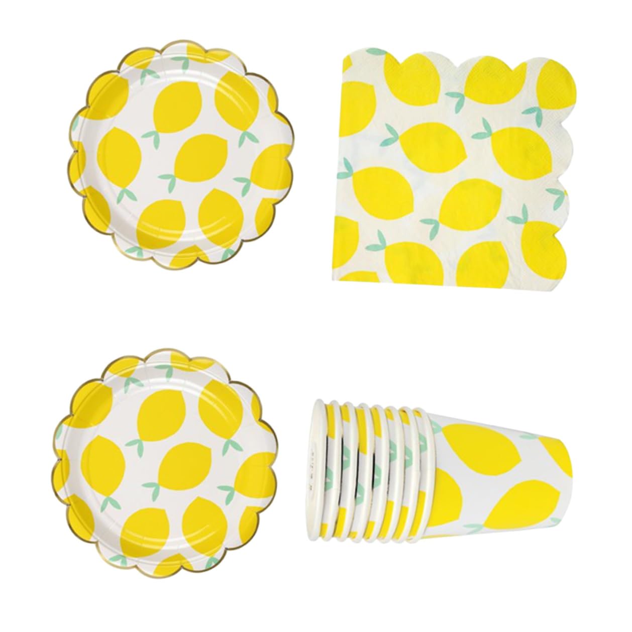 Ensemble vaisselle citron en papier pour 4 personnes, parfait pour vos tables d'anniversaire