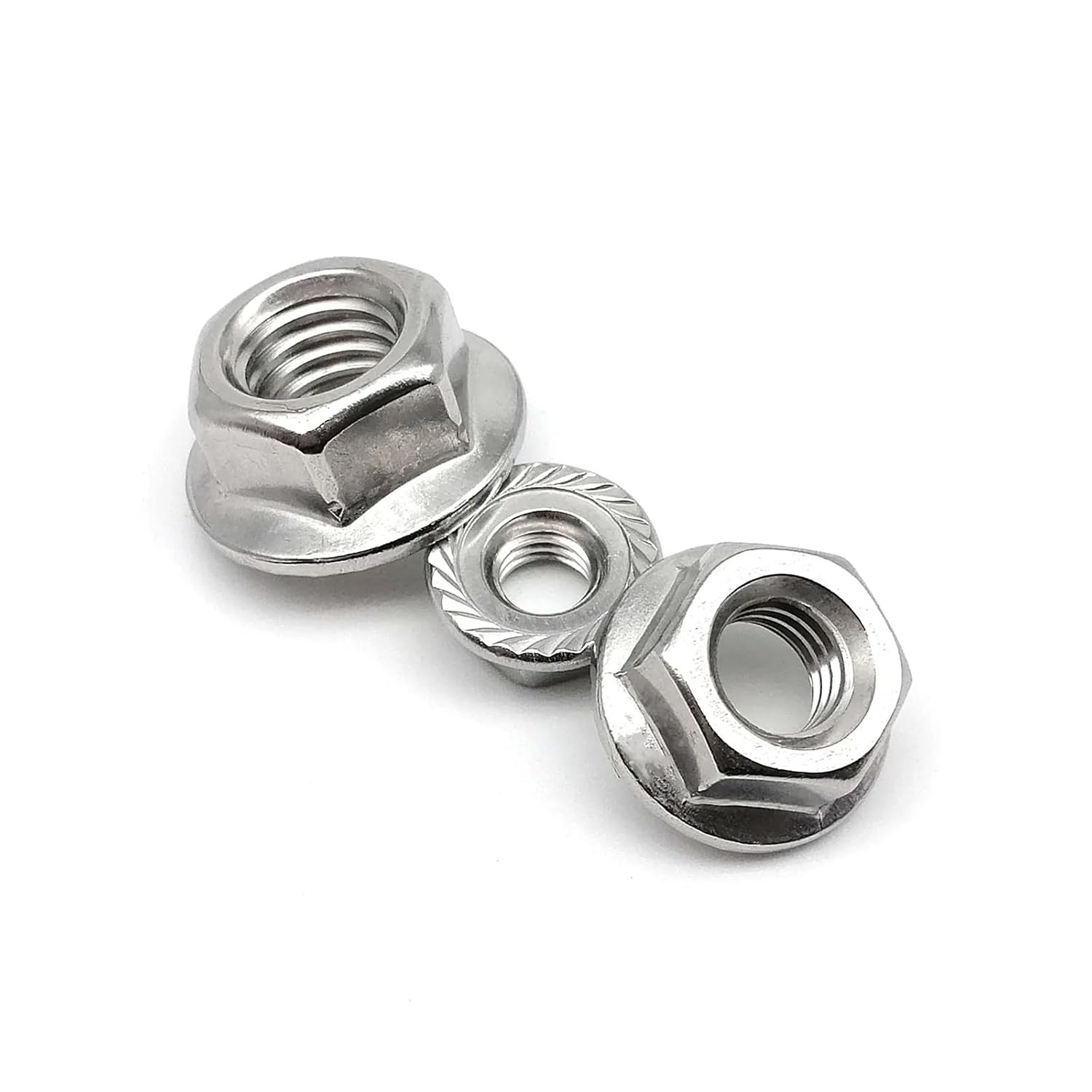 Hex nut with Flange, 5/10pcs Fine Thread 304 Stainless Steel Hexagon Hex Head Serrated Lock Spinlock Flange Nut(M8*1.0)