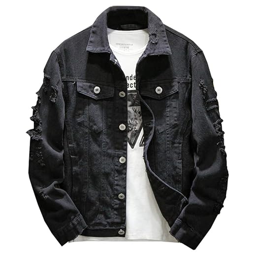 Kedera Distressed Denim Jacket Men's Button Down Denim Jacket Trucker Jean Coat