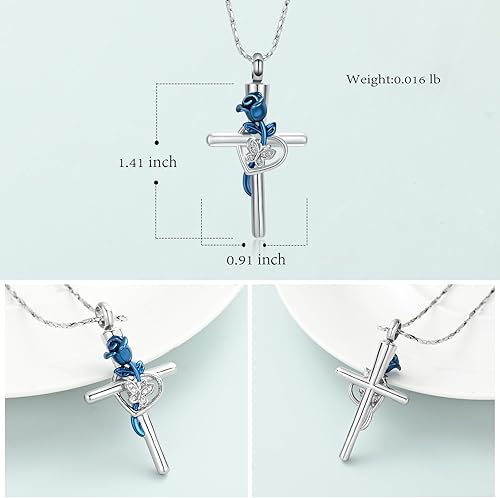 Miniatura 2 de Imrsanl Collar de urna de cruz de mariposa rosa para cenizas, joyería de cremación, colgante para hombres y mujeres, joyería conmemorativa de