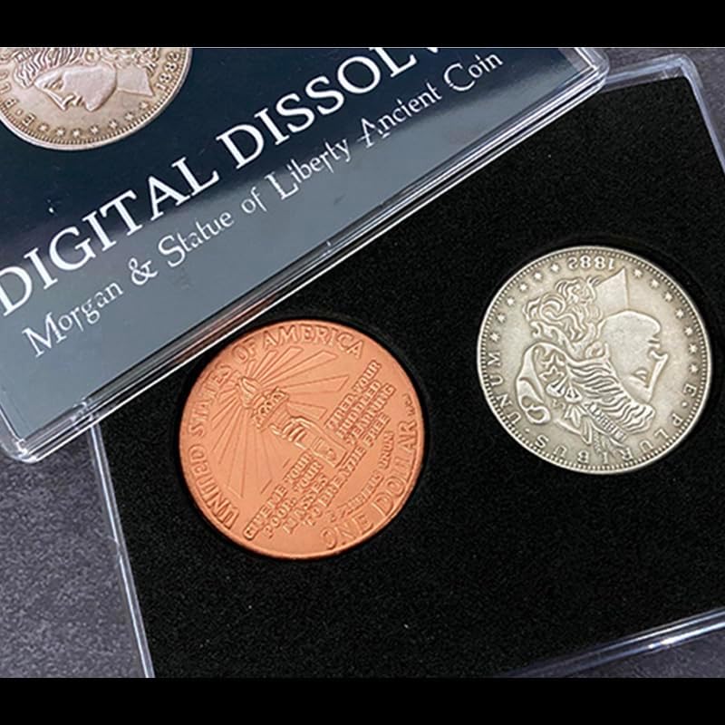 SUMAG Digital Dissolve (Morgan and Statue of Liberty Ancient Coin) Magic Tricks Coin Vanishes Magic Props Close up Illusions Gimmicks for Professional Magicians