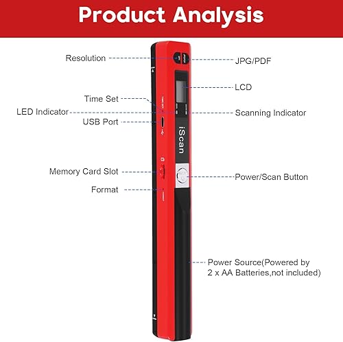 Vista 9 de Escáner de documentos portátil, escáner de imagen portátil AOZBZ 900DPI, varita de escaneo, escáner móvil de fotos a color A4 escaneo práctico Negro