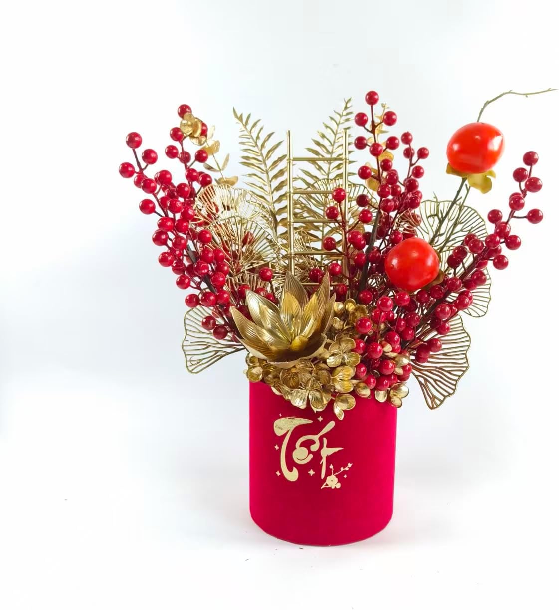 KYMY 2026 Vietnamese New Year Artificial Flower Fu Bucket, Asian Spring Festival Table Centerpiece Ornament Pot for Tết Việt NAM Home Office Decorations Câu Đối Treo Tết Nguyên Đán (TET)