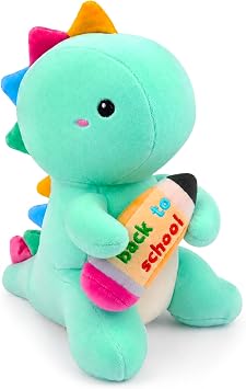 Green Dinosaur Plush Stuffed Animal,Back to School Dinosaur Plush | Toy with Pencil,Cute Soft Sitting 9 Inch Dino Doll for Kids, Classroom Gifts,First Day of School Gifts