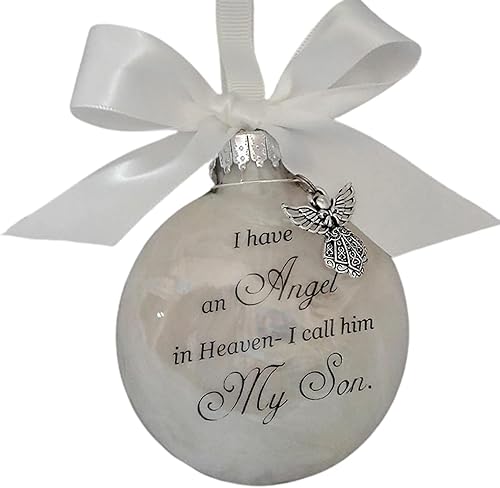 Miniatura 2 de Adornos conmemorativos de Navidad, bola de plumas con texto en inglés "I Have an Angel in Heaven" con un pequeño ángel de Navidad, adorno de Navidad