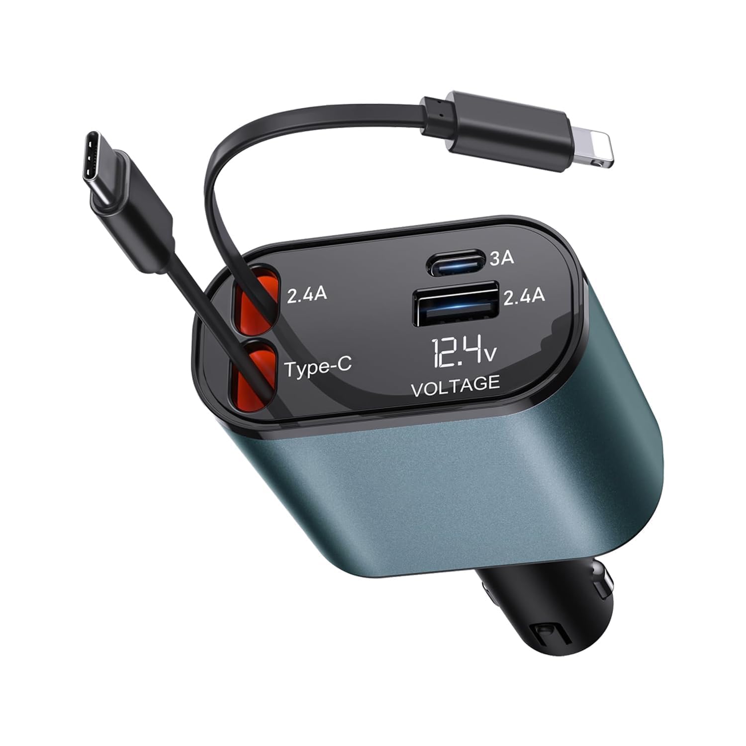120W 4 in 1 Car Charger with 2 Retractable Cable (Type C), 1 USB & 1 Type C Port- Universal Car Charger Compatible with All Android Series 17/16/ 15/14/ 13/12/ 11-image-18