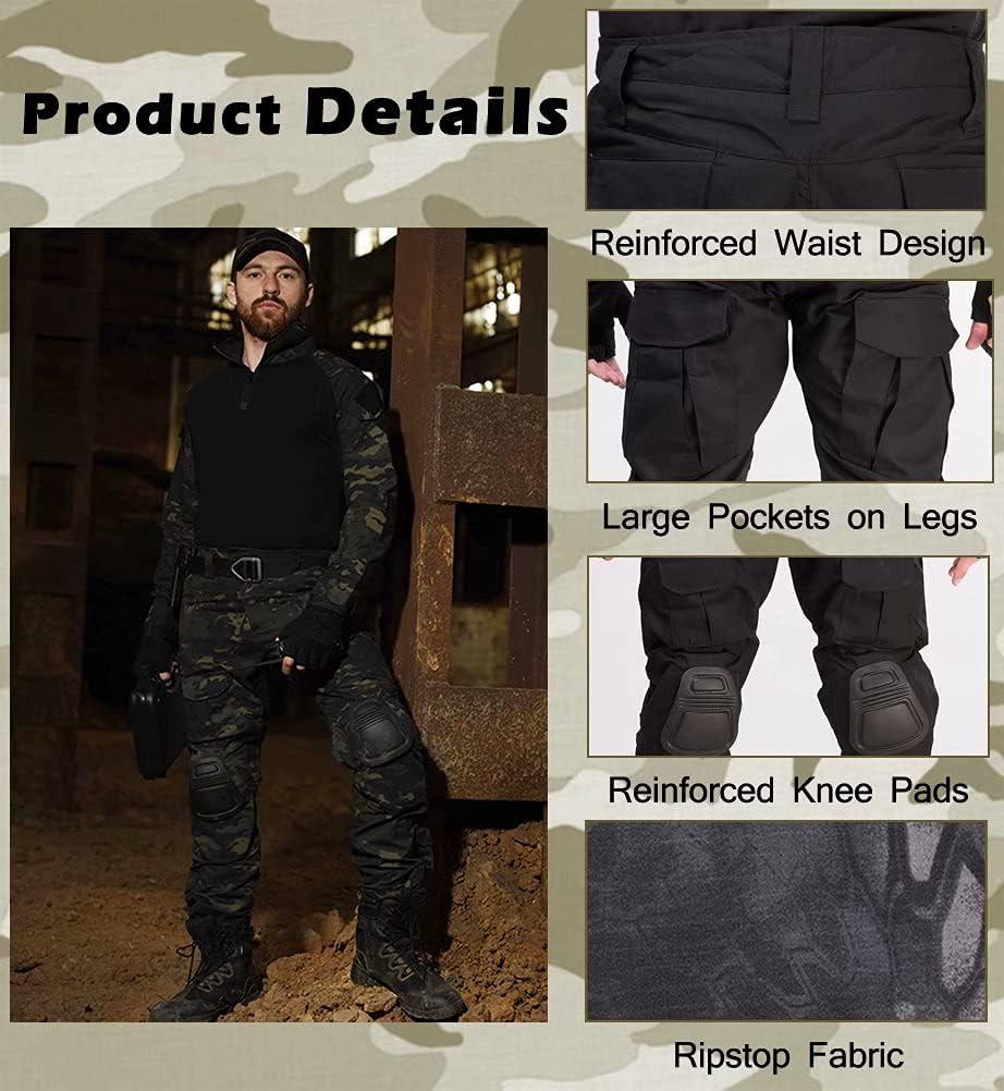 Lilychan Men's Military Uniform Airsoft Tactical Army Suits Combat Shirt Pants Paintball Gear
