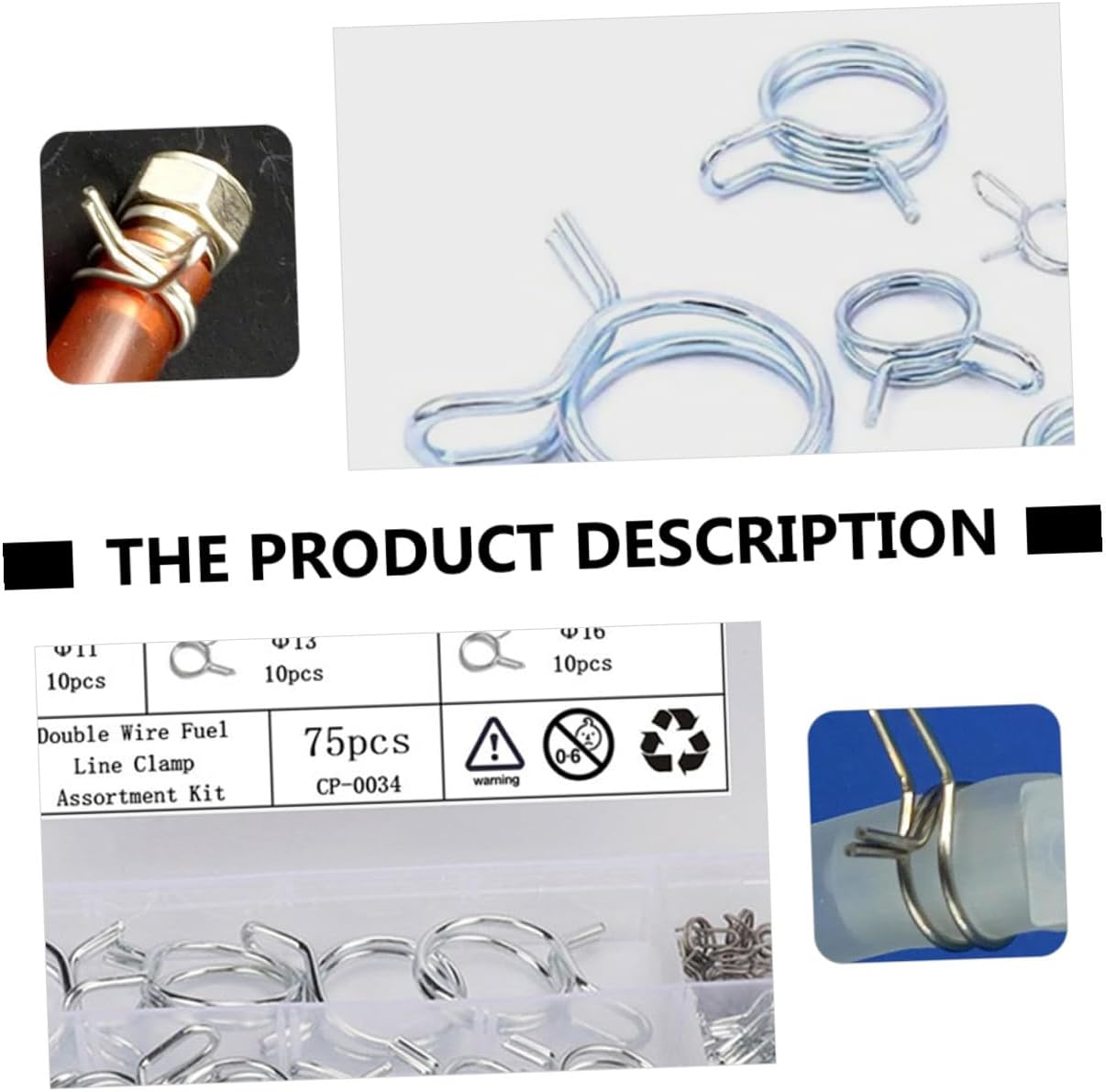Kichvoe 75pcs Double Wire Stainless Steel Hose Clamps Kit Φ6.7-φ23mm Fuel Line Tube Clips Fasteners for Automotive Fuel and Water Pipes