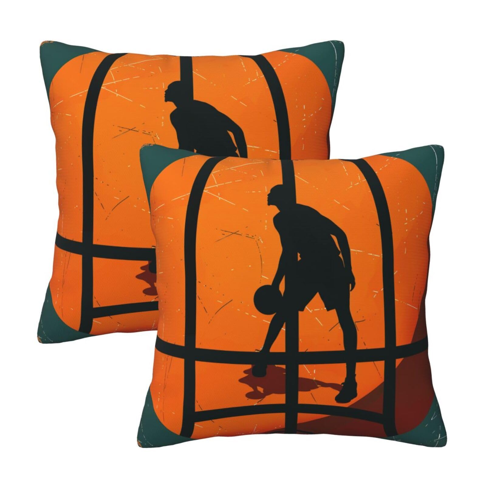 Basketball Art Throw Pillow Cases 2 Pack Square Pillowcases Soft Pillow Protectors for Couch Livingroom Sofa Bed Office Car,30x30 CM