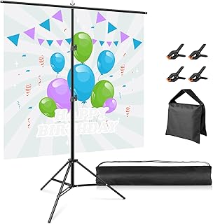 Portable T-Shaped Backdrop Stand 5x8.5ft, Huzofexo Green Screen Photography Background Holder with Clips, Adjustable Photo Support Kit for Party Wedding Banner Photoshoot Video Studio