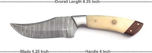Miniatura 2 de Cuchillo de caza de Damasco hecho a mano de 8 pulgadas, cuchillo de caza de hoja fija con funda de cuero, cuchillo de damasco de hoja fija con mango