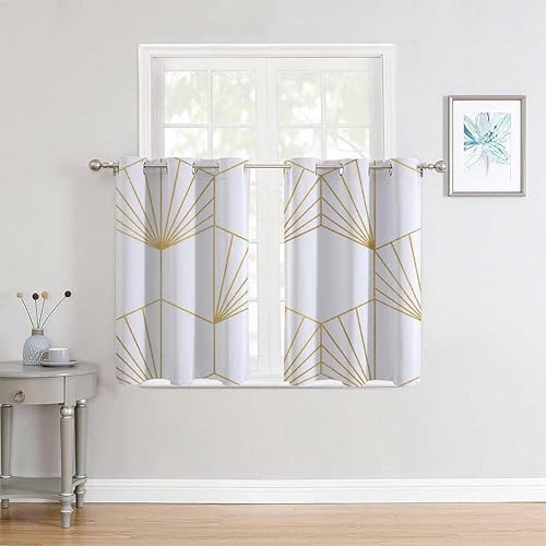 Miniatura 2 de Cortinas de cocina modernas, textura dorada, geometría a cuadros, curvas, puertas de acordeón, cortinas para Ventanas de Cuarto 55 pulgadas de ancho