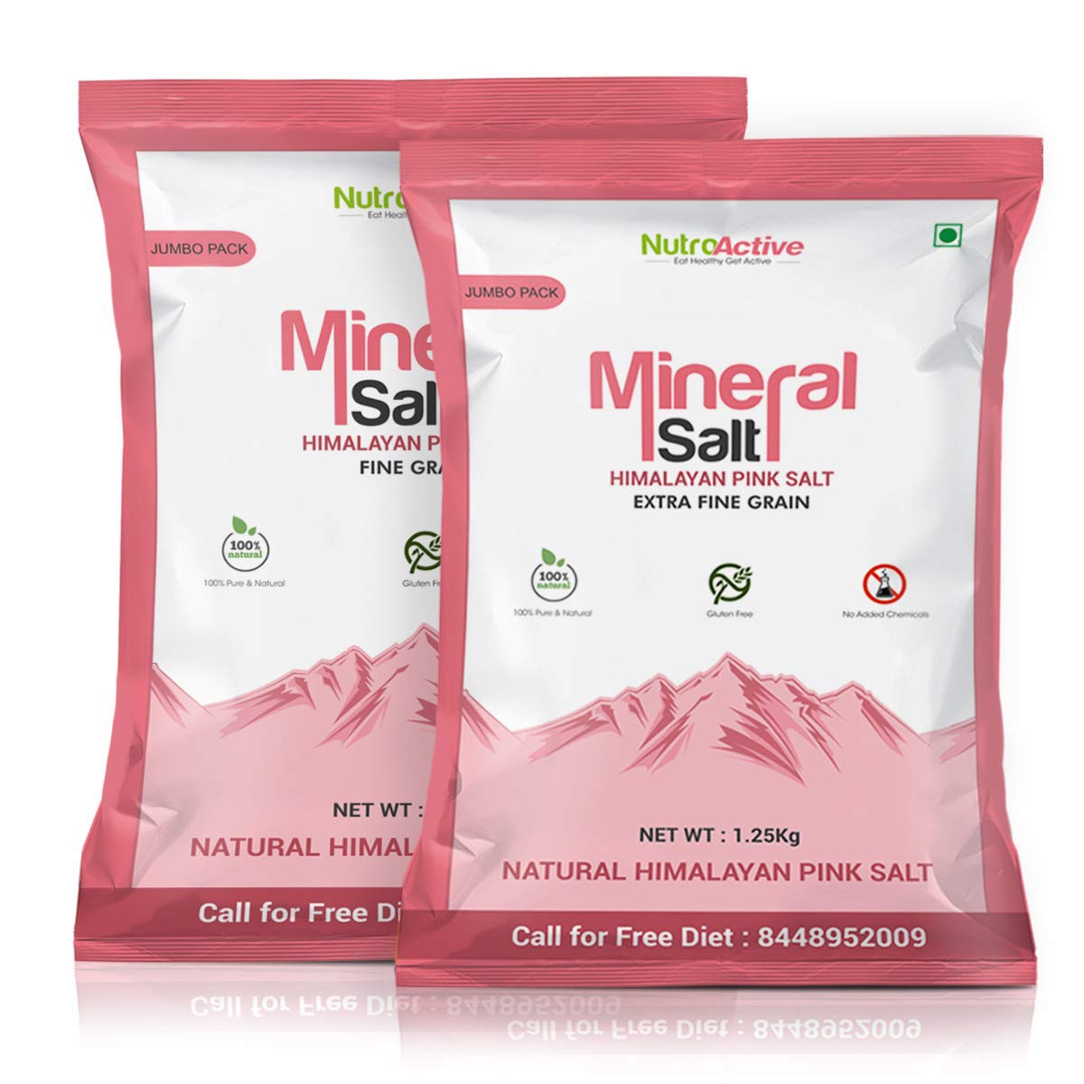 NutroActiveMineralSalt Himalayan Pink Rock Salt Combo Extra Fine Grain ( 1 kg) and Fine Grain ( 1 kg) Each