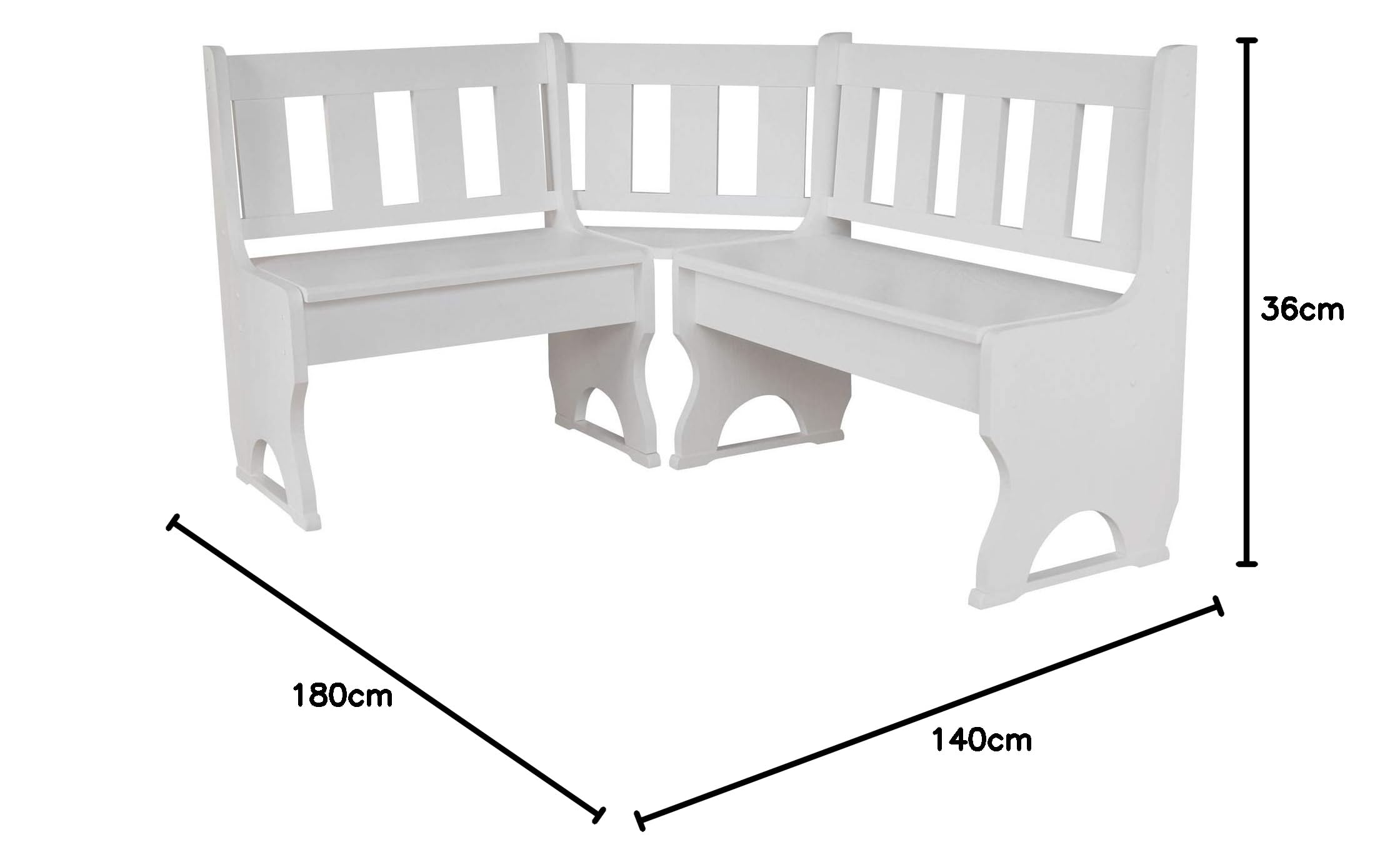 k koma Banco esquinero de madera maciza de pino (140 x 180 cm), color blanco