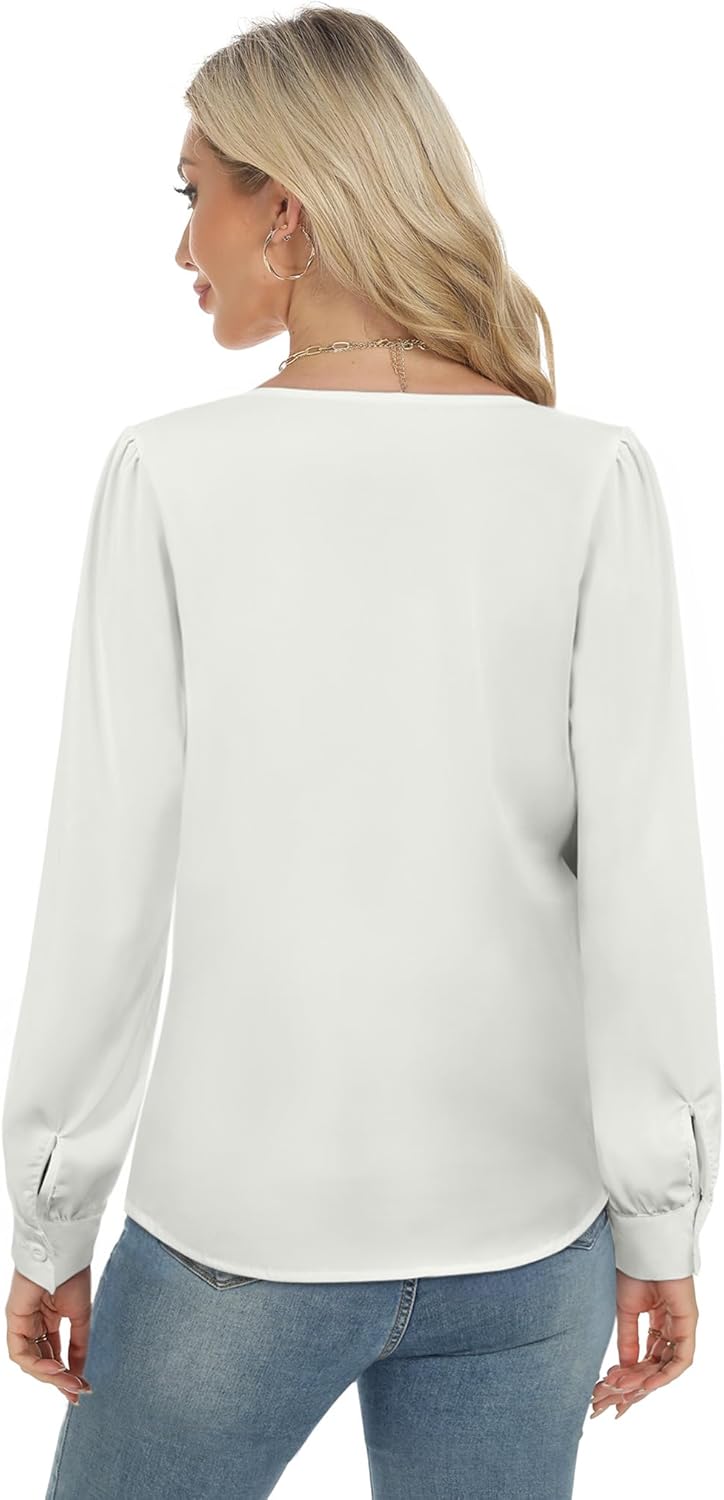 Womens Blouses Dressy Casual, Long Sleeve Business Tops, Ruffle V Neck Work Shirt - Image 4