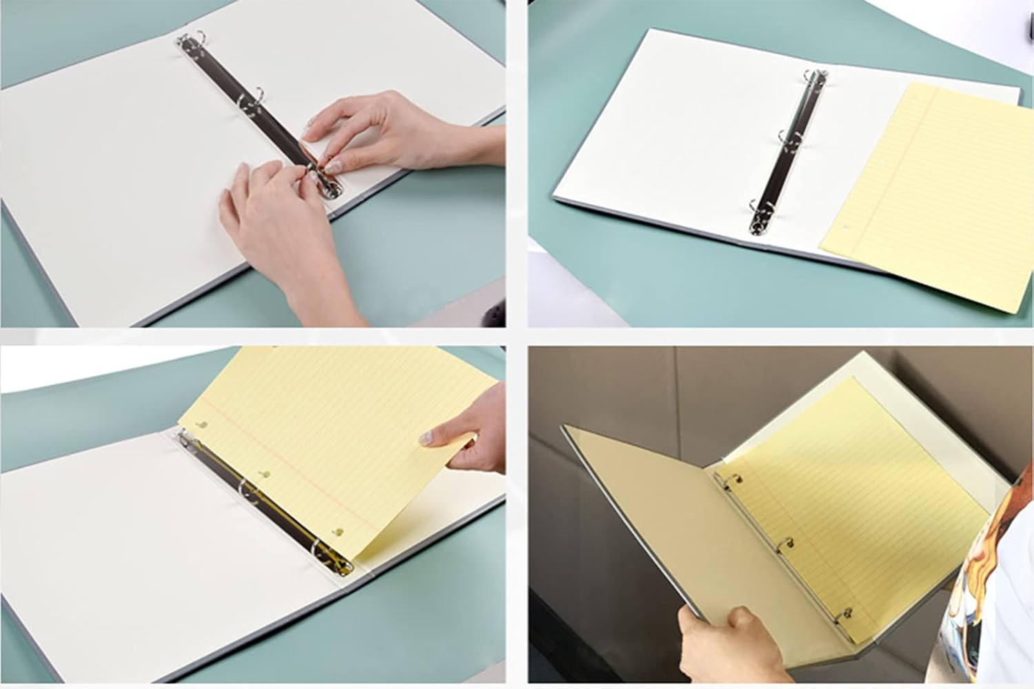 Mini 3 Ring Binder 1 Inch Fits 5.5" x 8.5" Paper and Sheet Protectors, Recipe Binder, Steel-Blue Marble