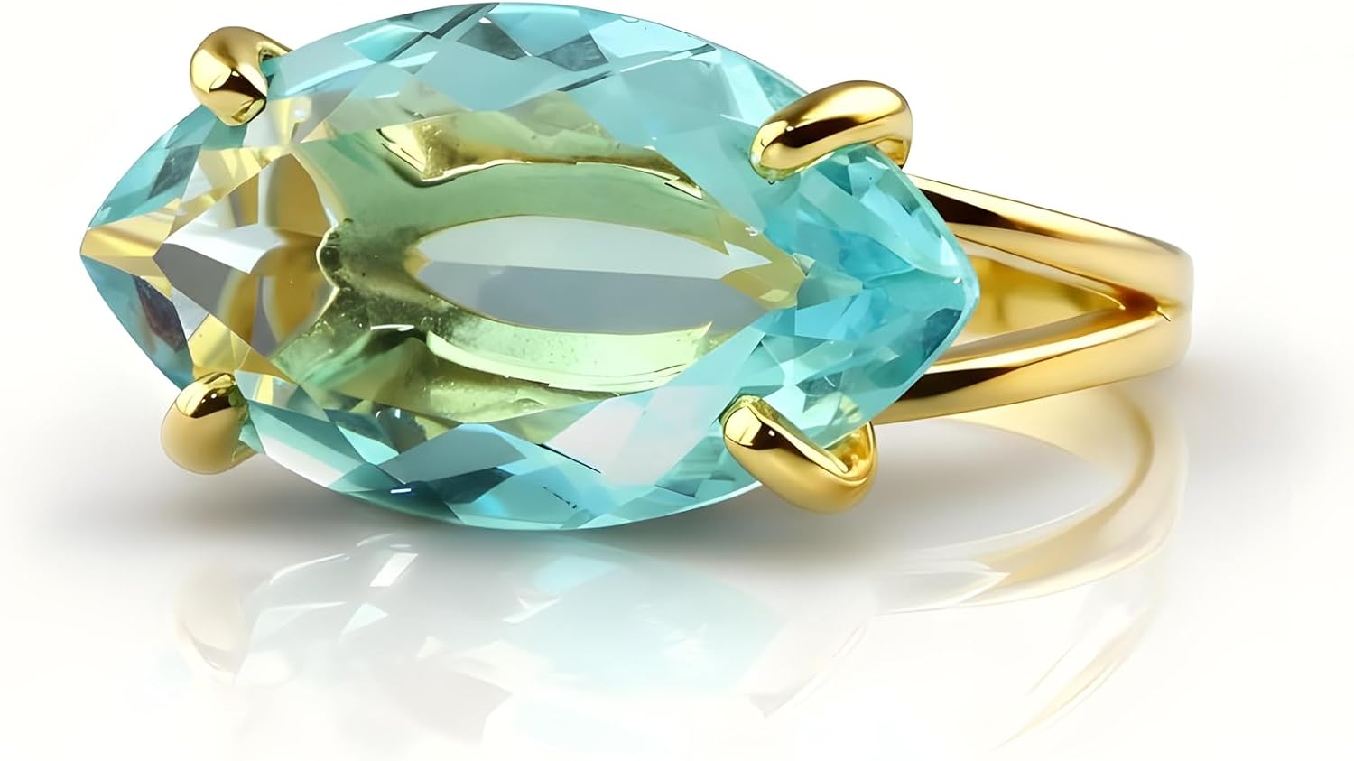 Silver Marquise Blue Topaz Ring - Large Statement Ring for Women, Cocktail Fashion, Birthstone Jewelry, Handmade Customizable - Includes Jewelry Box