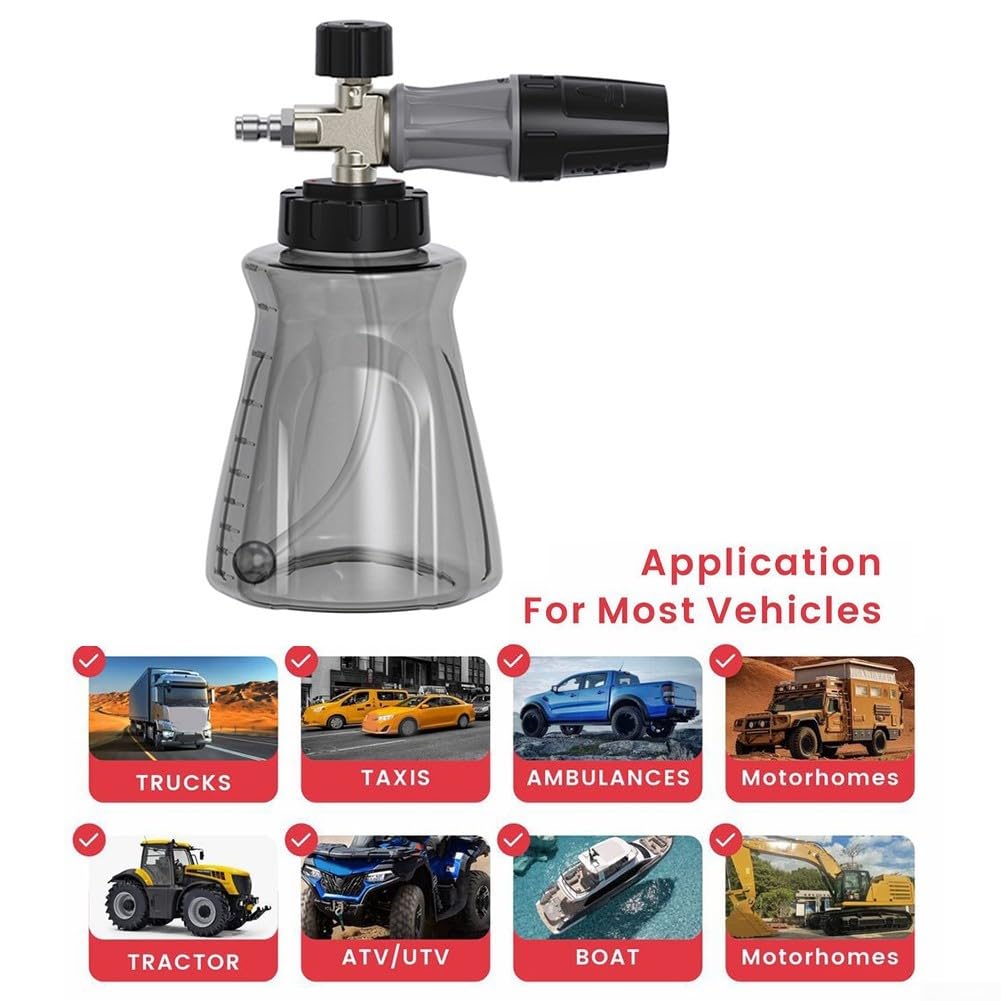 1000ML Transparente Schaumsprühflasche für 4500 PSI Hochdruckreiniger mit für Skala für Auto und Fahrzeugreinigung