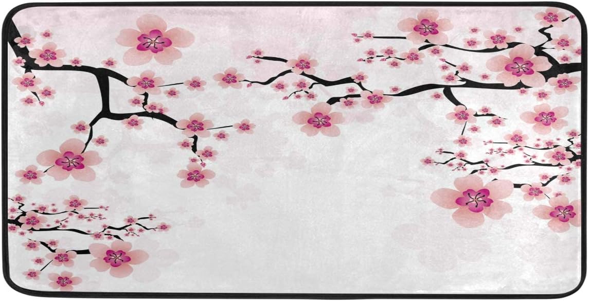 Naanle Cherry Blossom Anti Fatigue Kitchen Floor Mat, Japanese Floral Flower Non Slip Absorbent Comfort Standing Mat Kitchen Runner Rug for Hallway Entryway Bathroom Living Room Bedroom 39 x 20 Inches