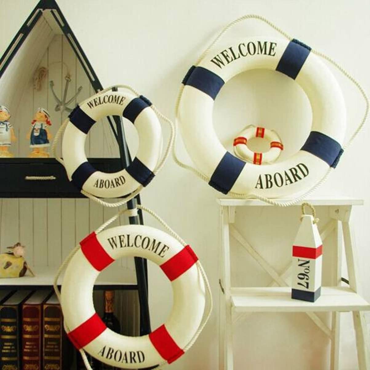 LIFKOME 13.8 salvavidas adornos colgantes de pared estilo mediterráneo, decoración de anillo de vida de boya salvavidas para decoración de pared del hogar, decoración de puerta