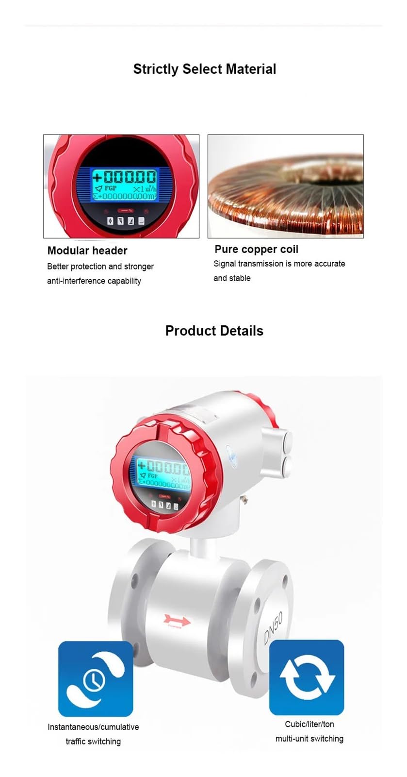 Medidor de flujo digital Medidor de flujo electromagnético inteligente, tubería de agua líquida, aguas residuales, pantalla Digital, electrónico de gran calibre DN200 con alta precisión(DN80)