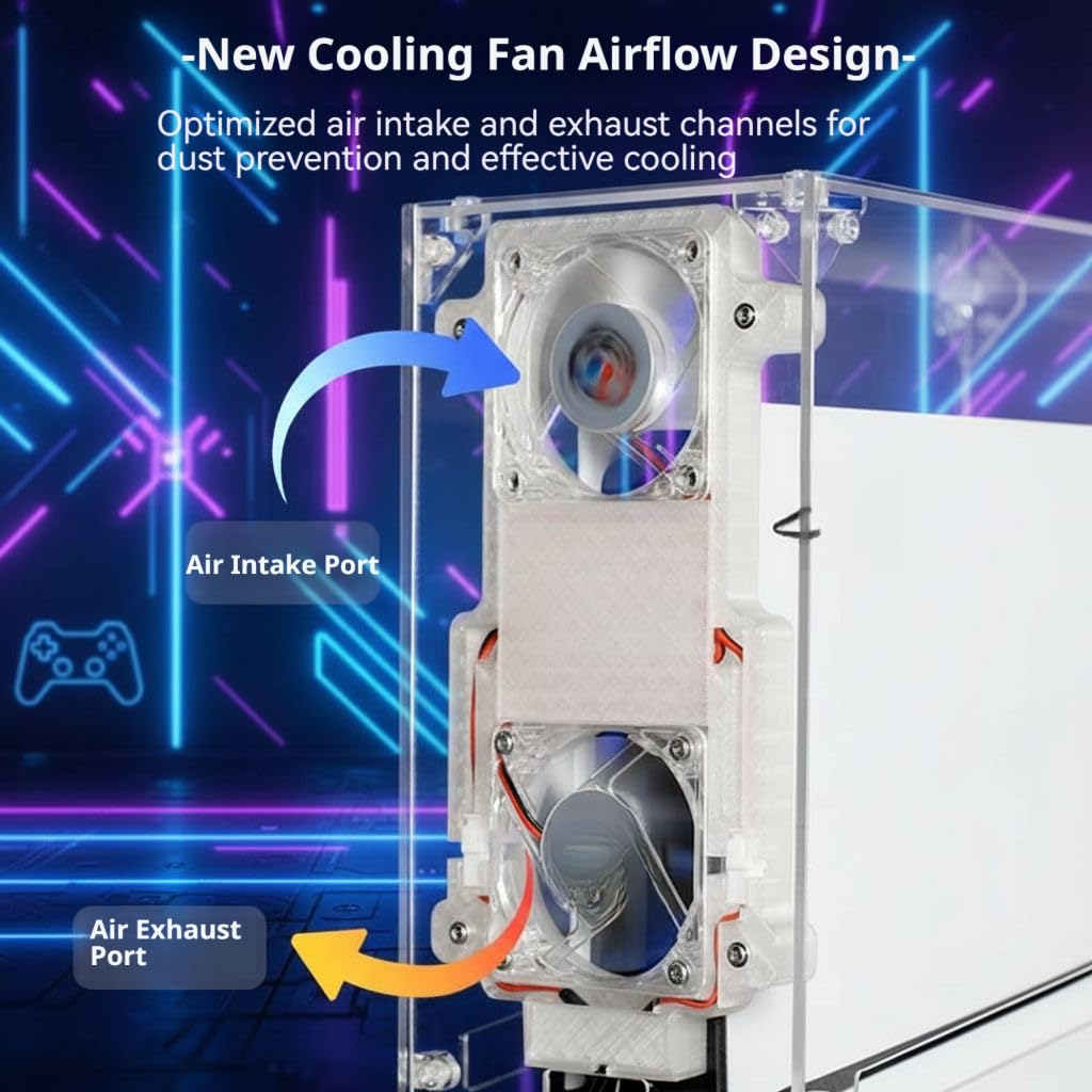 Copertura antipolvere di raffreddamento compatibile con PS5 Slim, custodia protettiva trasparente in acrilico con ventole RGB e alimentazione USB