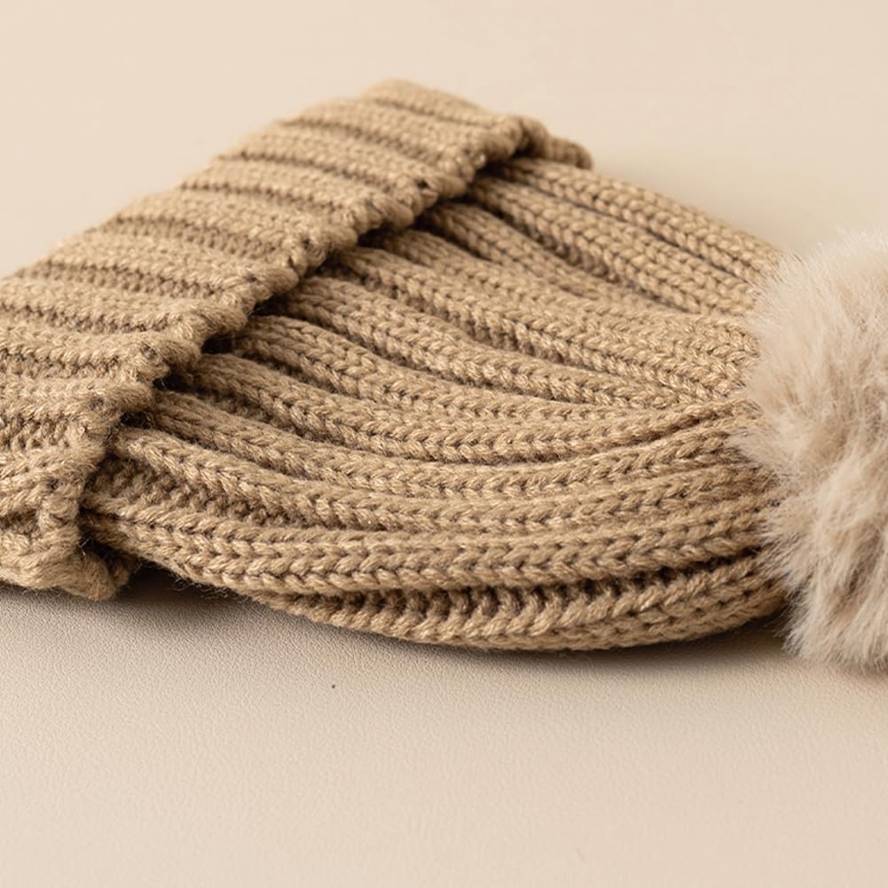 Girls Chunky Knit Hat Winter Warm Beanie Boys Cuffed Skull Caps Ski Hat with Pom 2-8 Years - Image 7