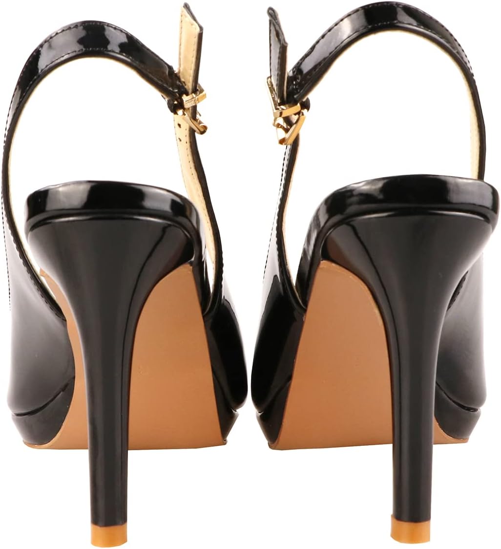 Lutalica W Women's Patent Leather Comfort Platform High Heel Slingback Sandals Sexy Peep Toe Stiletto High Heel Pumps - Image 7
