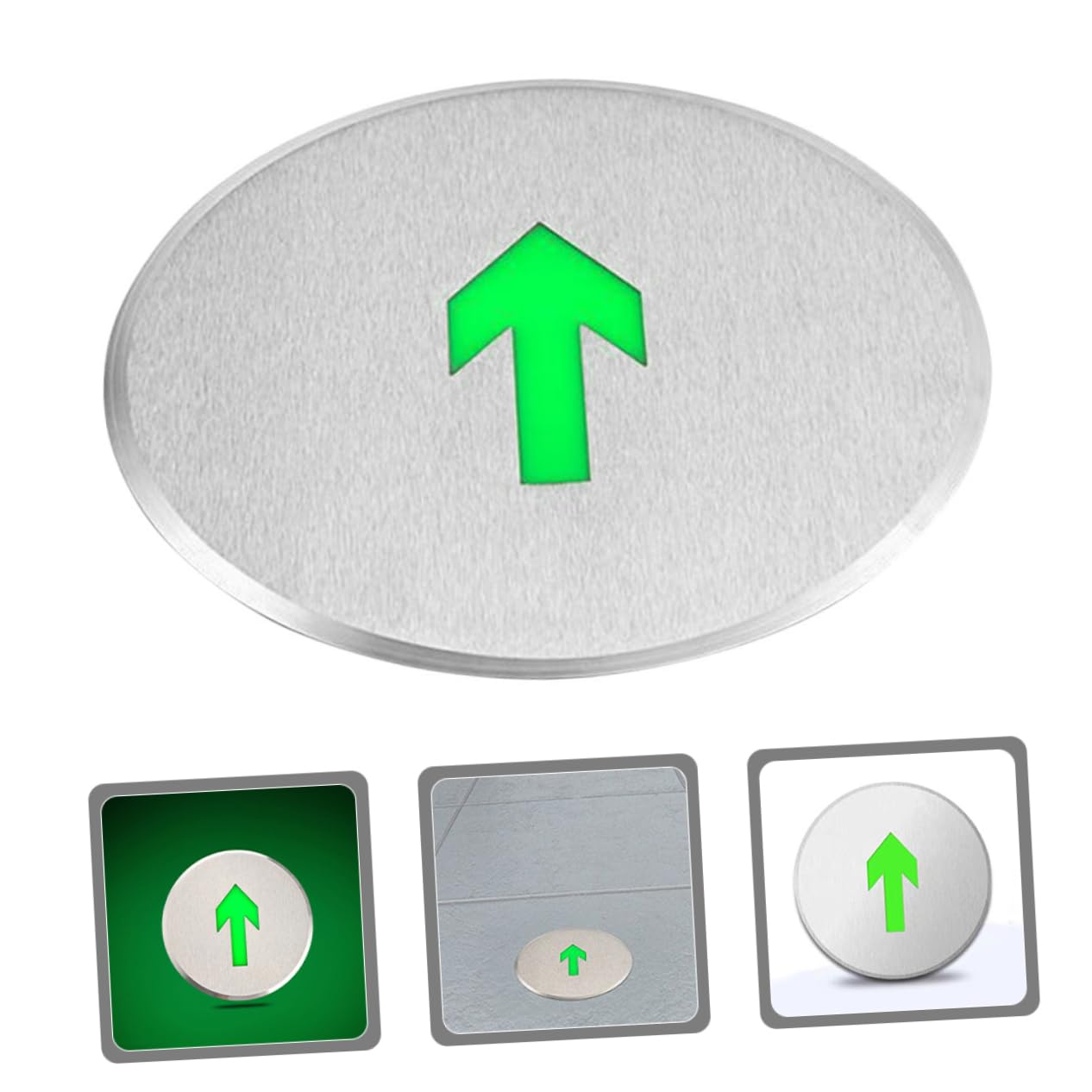 Cartello Emergenza Luminoso Inox di Acciaio in Uscita | Segnale Dritto Autoilluminante, Visibilità Elevata al Buio, Indicazione per Uffici e Hotel
