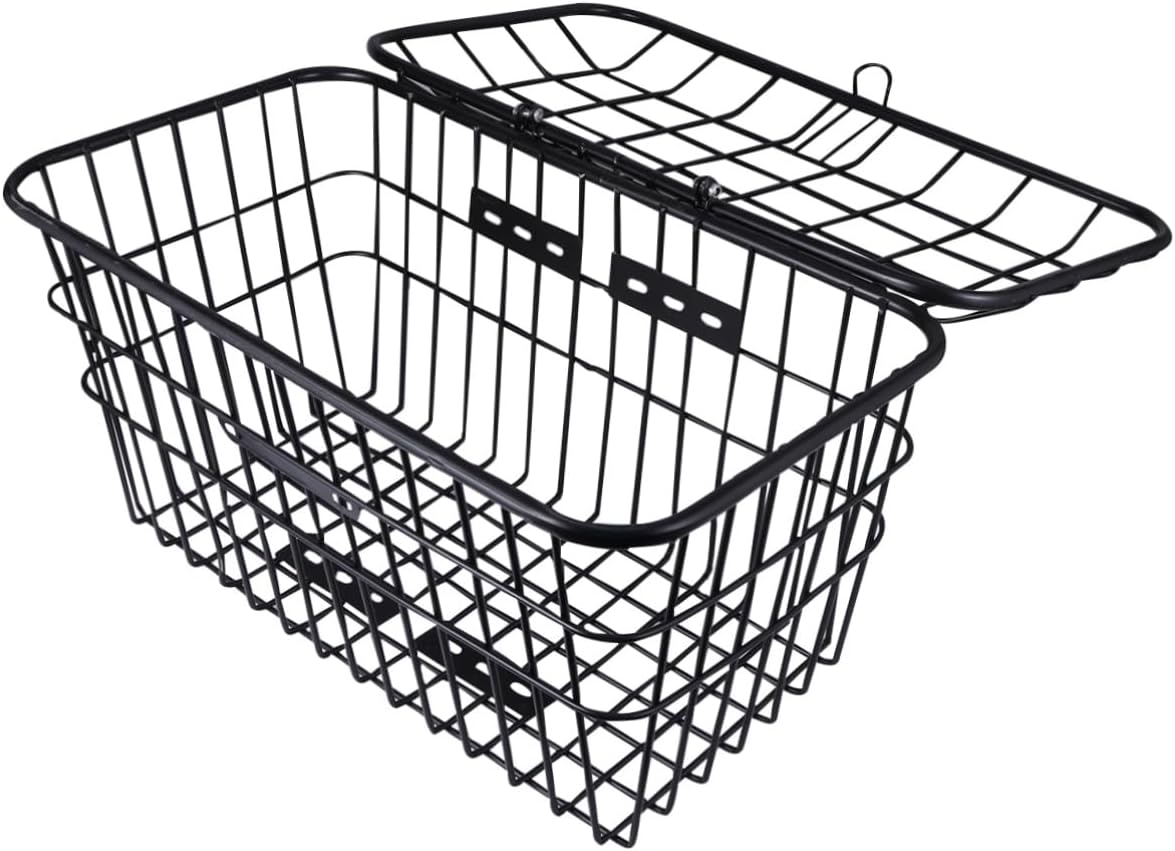 1pc Iron Bike Storage Basket Lid Front Handlebar Bike Basket Accessories Black Design for Easy Installation and Secure Item Protection