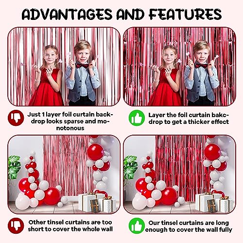 Image of Voircoloria 2 Pack Red Foil Fringe Backdrop Curtains, Tinsel Streamers Birthday Party Decorations, Fringe Backdrop for Graduation, Baby Shower, Gender Reveal, Disco Party