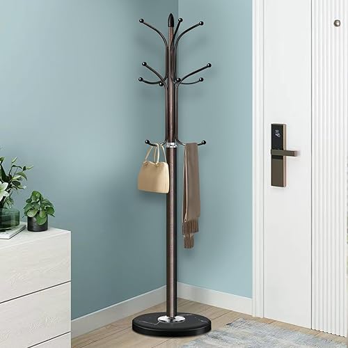 Miniatura 5 de Perchero de metal con base de mármol natural, perchero independiente, árbol de pasillo independiente con 12 ganchos para colgar ropa, bolsos,