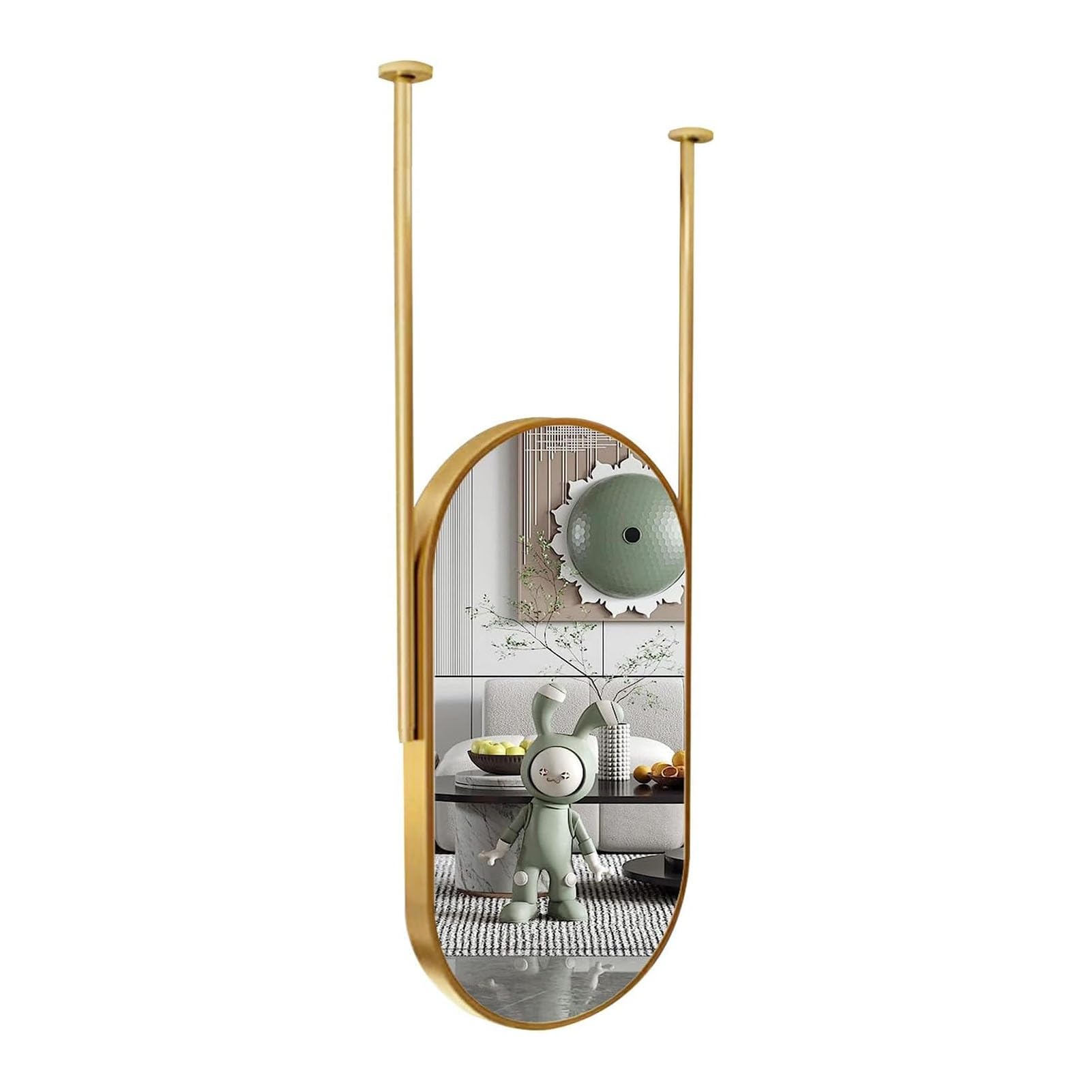 CGCSYZ Floating Bathroom Decorative Mirror Ceiling Hanging Mirror With Gold Metal Frame And Hanging Rod For Bathroom Washroom Shaving Makeup Mirror Entrance Hallway Wall Decorative Mirror (50cmx80cm)