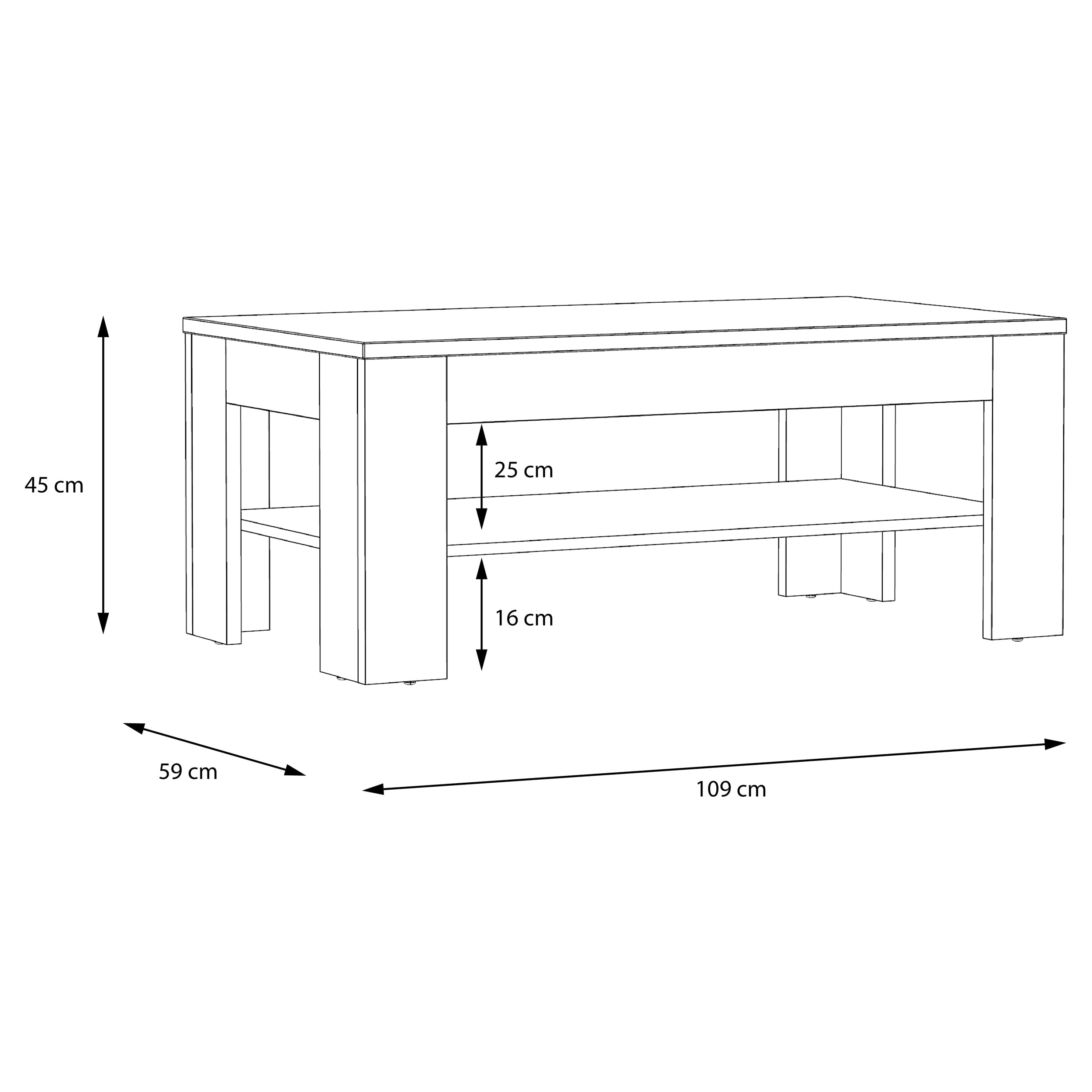 Forte Attention Couchtisch 110, Riviera Eiche Holzdekor, 110x60x45,5 cm | Moderner Sofatisch, Mit Ablagefach, Holzwerkstoff