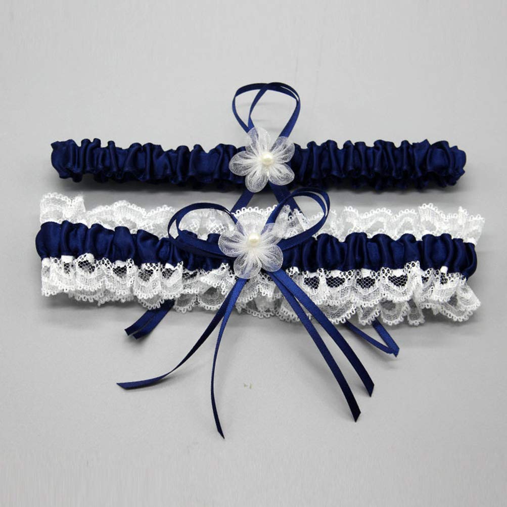 Cintura da Donna 1 Paio di Reggicalze da Sposa Cinture in Pizzo Anello per Coscia Floreale Fascia per la Gamba per la Festa di Nozze (Color : White) (Navy White)