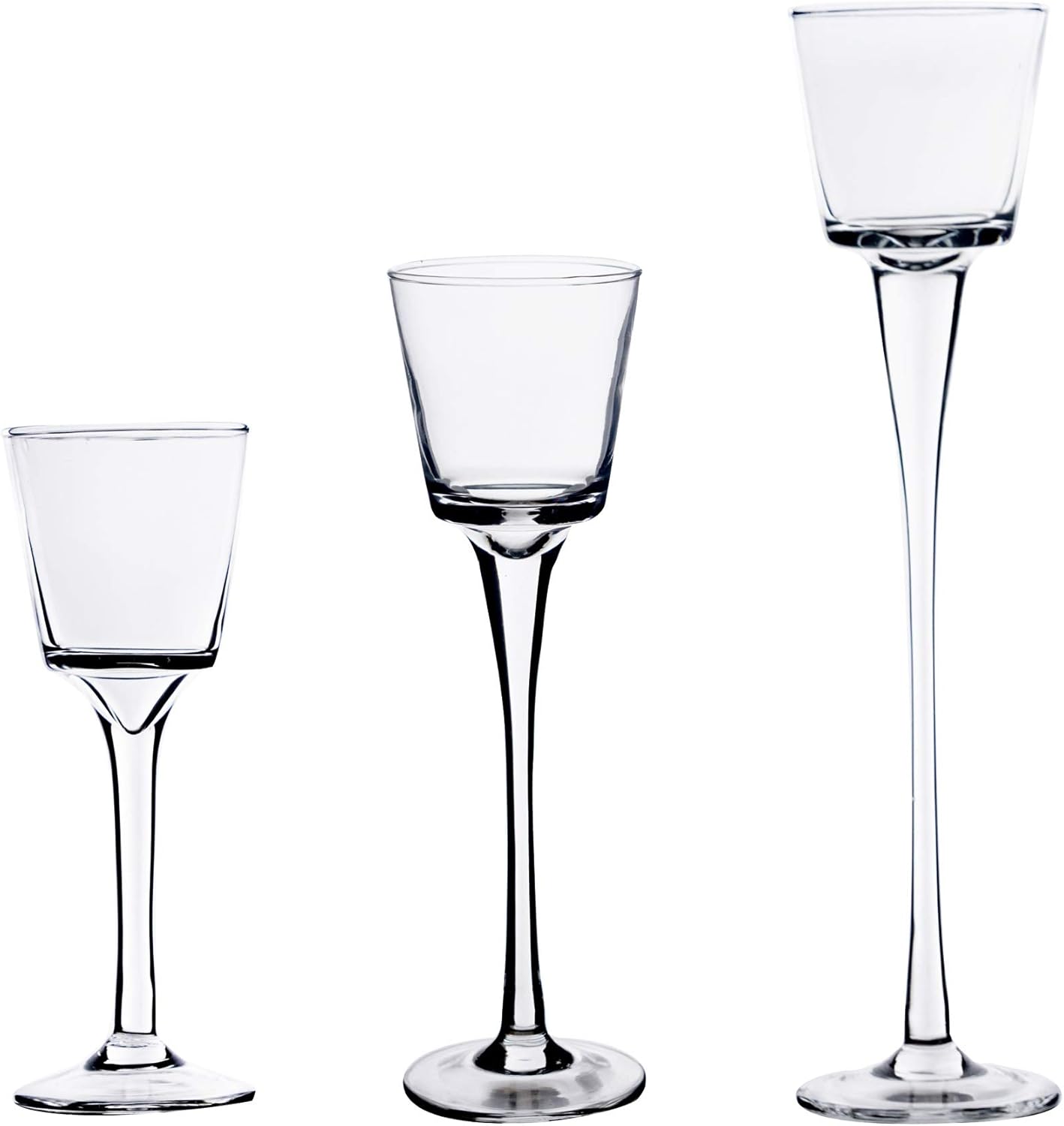 CYS EXCEL Glass Stem Candle Holders (Set of 3) Tall Centerpiece Vases Long