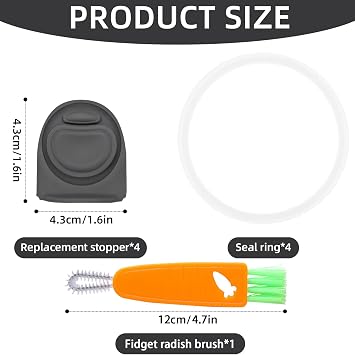 4Pcs Replacement Stopper and 4Pcs Bottle Seal Ring for FreeSip 16oz 19oz 24oz 32oz 40oz, BPA-Free Water Bottle Lid Silicone Accessories for Owala Water Bottle(Gray 4 +Brush)