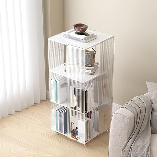 WAEYZ Estantería giratoria, material acrílico, rueda giratoria de 360 grados, chapa ancha de grano de madera, grosor de la tabla de 0.591in,