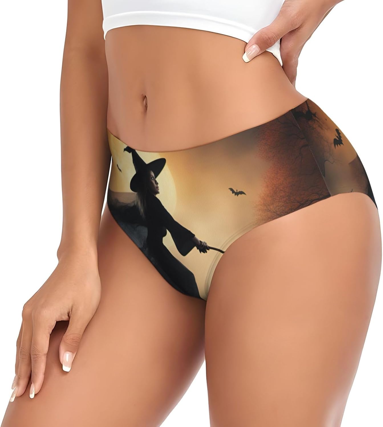 Halloween Witch Flying Print Women'S Briefs Underwear,Cotton Blend Panties For Women,Ladies Underwear Briefs