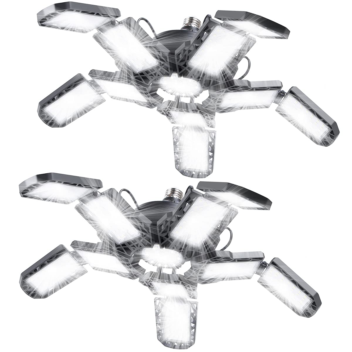 POLARPRA Garage Lighting LED Garage Lights - Garage Lights Ceiling LED - 6500K Deformable Garage LED Lights, Ultra Bright Garage Lighting for Warehouse Basement Workshop, E26/E27 Screw Socket 2-Pack