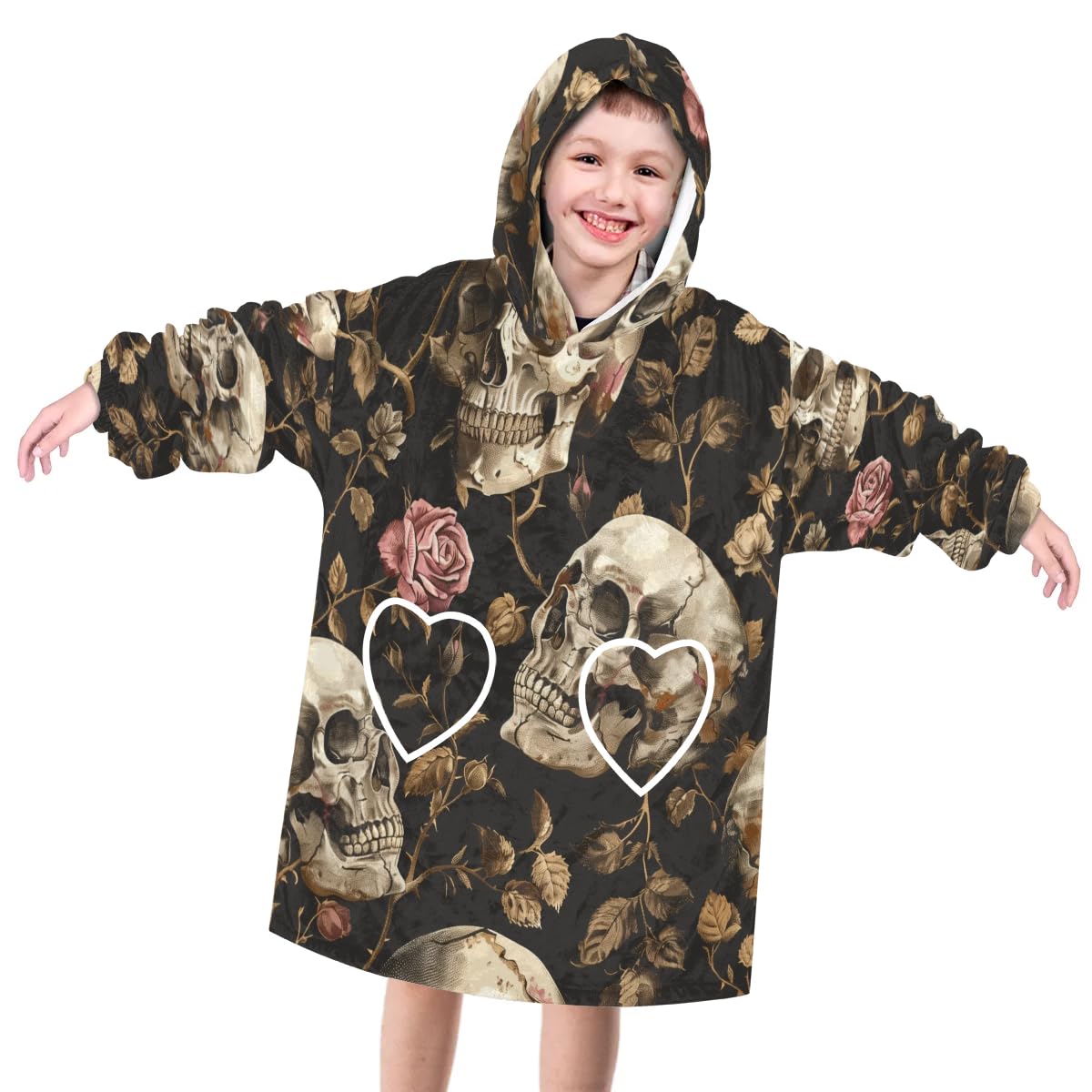 Wearable Blanket Hoodie for Kids, Skull Head (28) Fleece Sweatshirt Blanket Oversized Blanket Sweatshirt with Pocket Flannel Warm Hooded Blanket 6-10 Year Old Girl Boy Gift, One Size