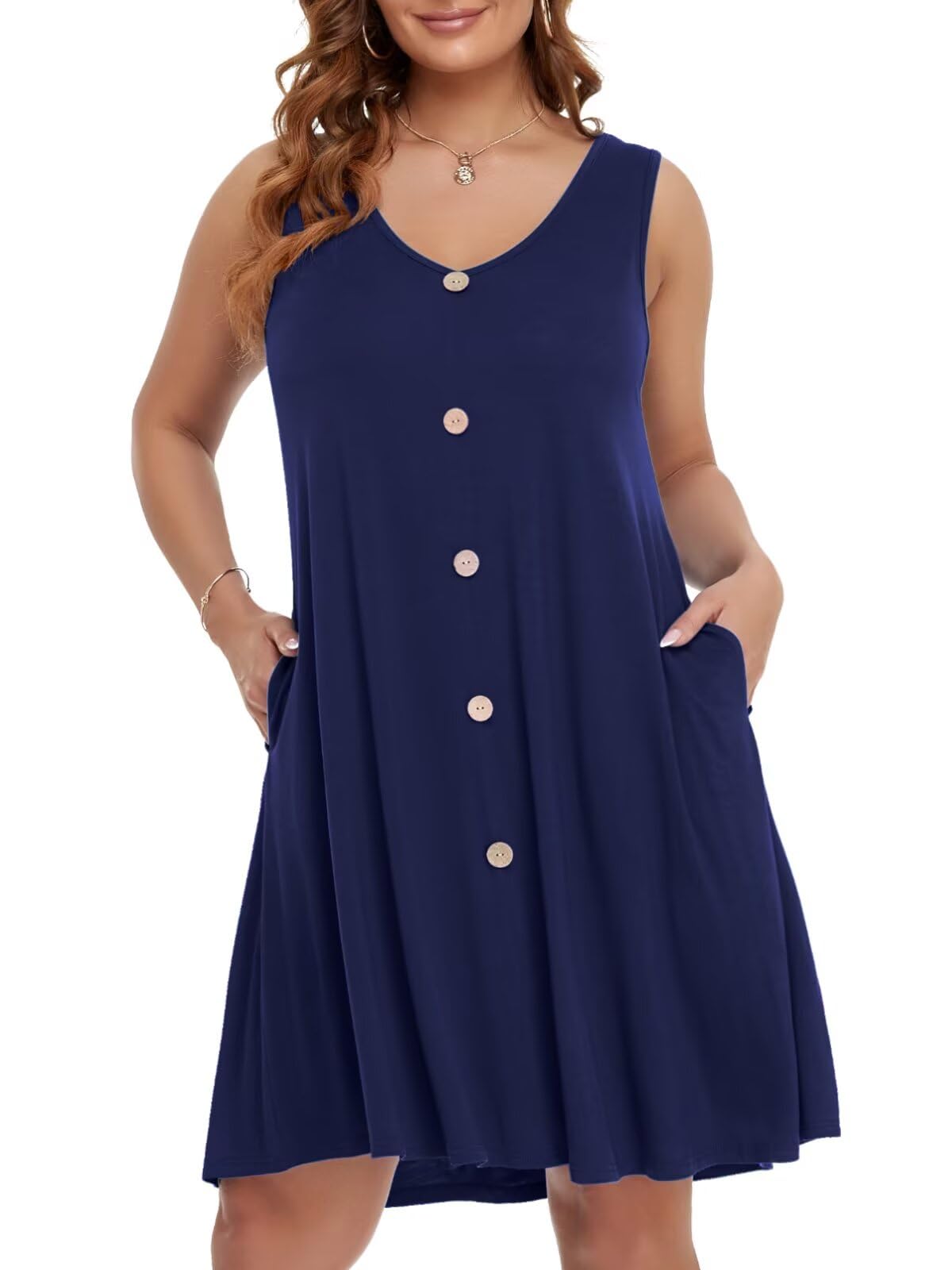 BELAROI Summer Dresses for Women Beach Tshirt Sundress V Neck Casual Swing Tank Dress Swimsuit Cover Ups Pockets