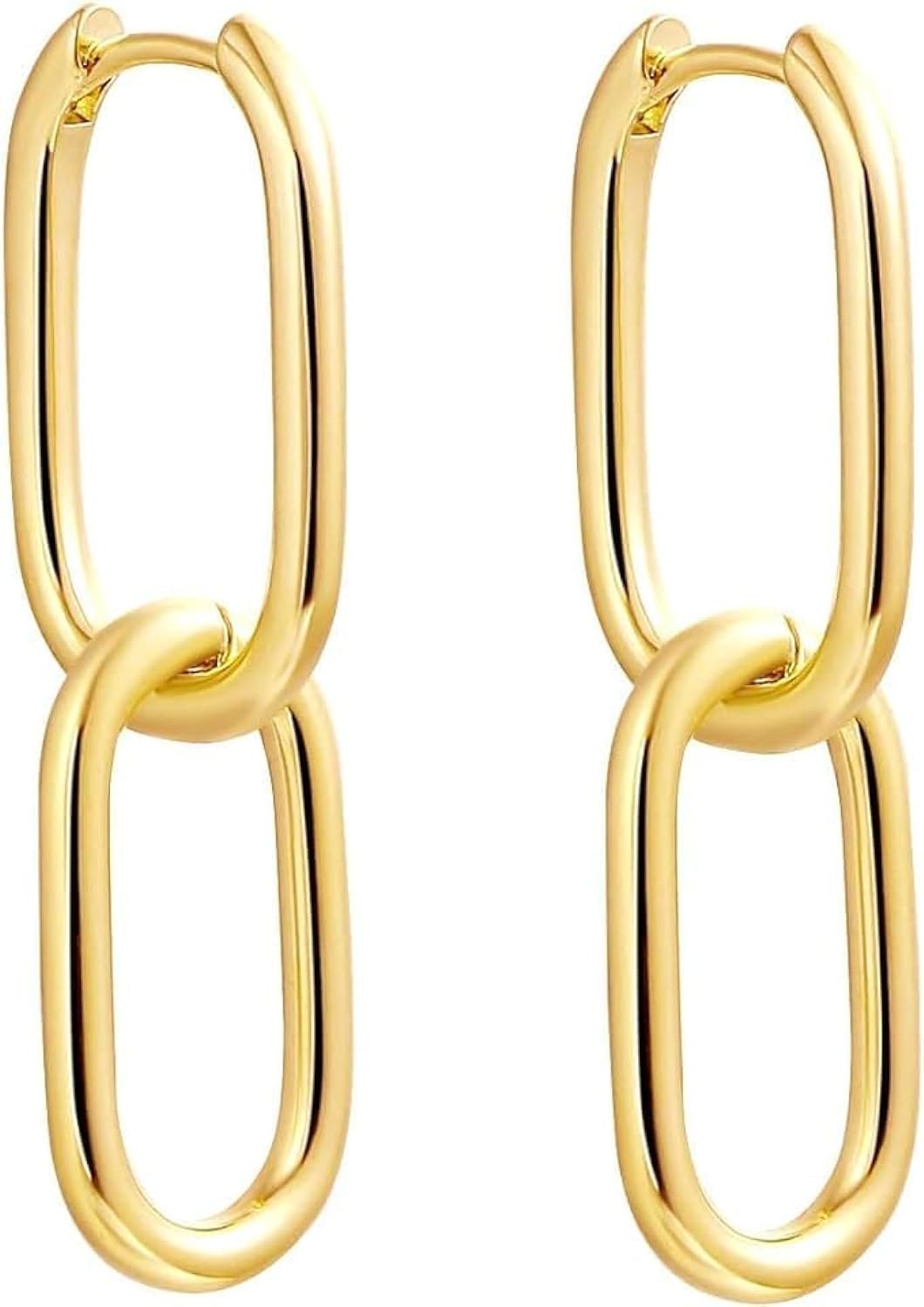The Good Store14K Gold Plated Convertible Link Earrings for Women and Men | Paperclip Link Chain Earrings | Sterling Silver