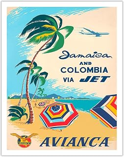 Jamaica and Colombia via Jet - Avianca National Airways of Colombia Caribbean - Vintage Airline Travel Poster by Adolf Ttridler c.1960s - Fine Art Matte Paper Print (Unframed) 11x14in