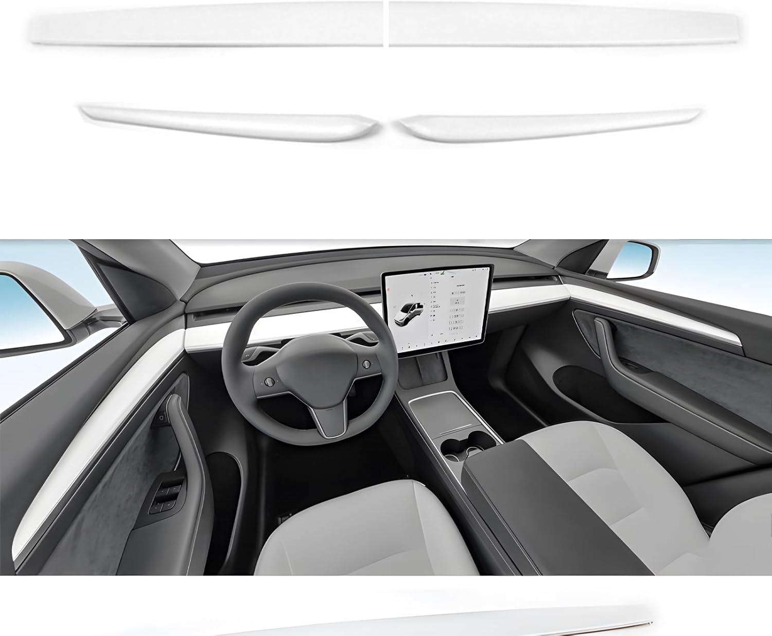 Fit Dashboard Wrap Compatible with Tesla Model Y (2019-2023) Model 3 (2021-2023) ABS Front Door Trim Wrap Kit Cover Cap Interior Decoration Dash Protective Film Tesla Accessories(Matte White)