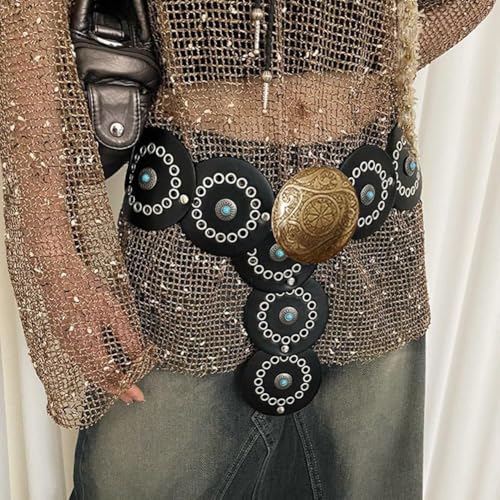 Western Turquoise Belt for Women - Adjustable 41" PU Leather with Alloy Concho Buckle, Boho Fashion Accessory for for Wasteland & Hot Girl Fashion, Denim, Casual & Party Outfits4