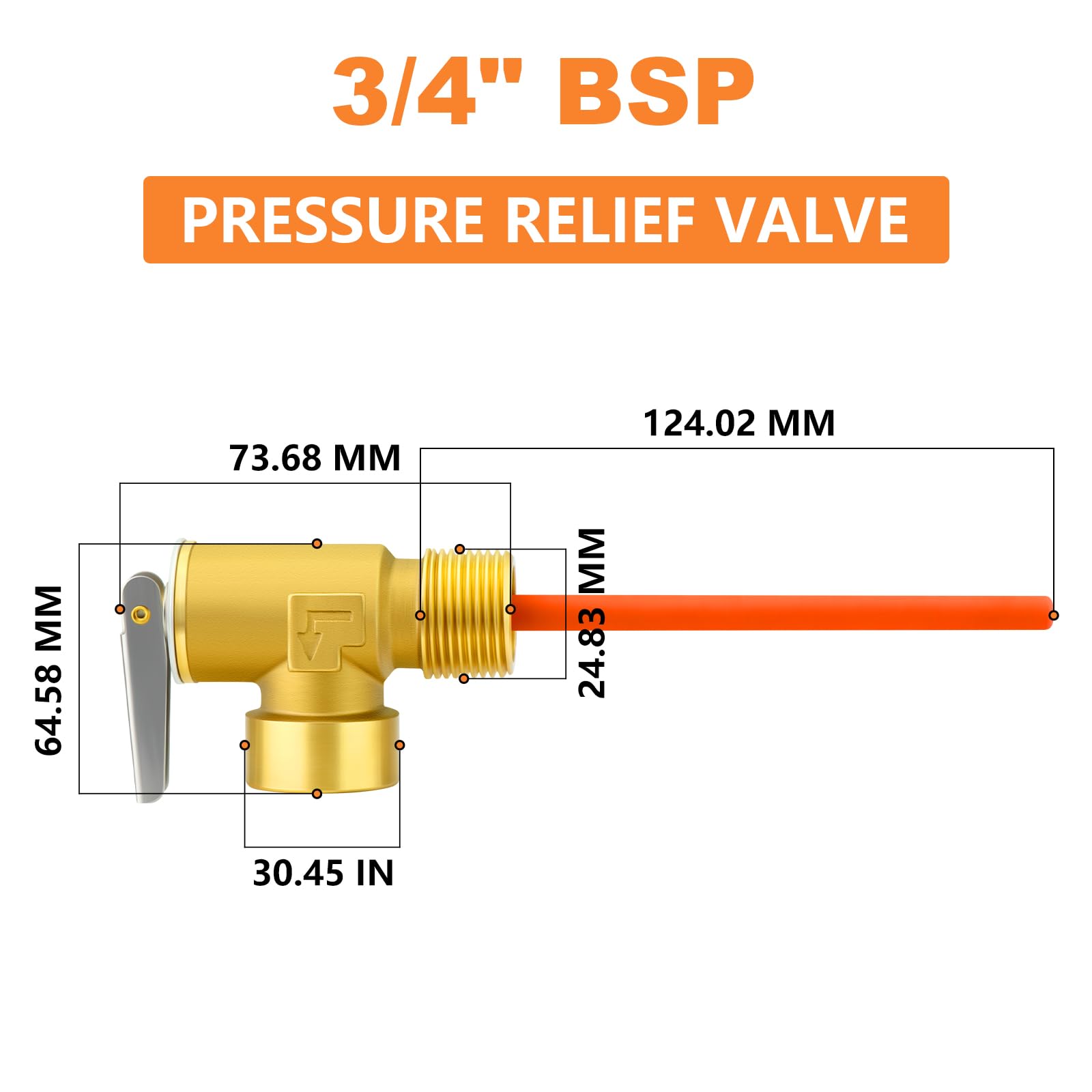 GASHER 3/4" BSP Valvola di sfiato temperatura e pressione scaldabagno RV con sonda rivestita in resina epossidica, per serbatoi scaldabagno